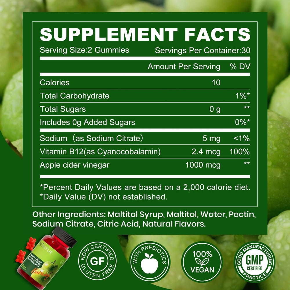 Montue Apple Cider Vinegar Gummies serving showing daily dosage convenience.