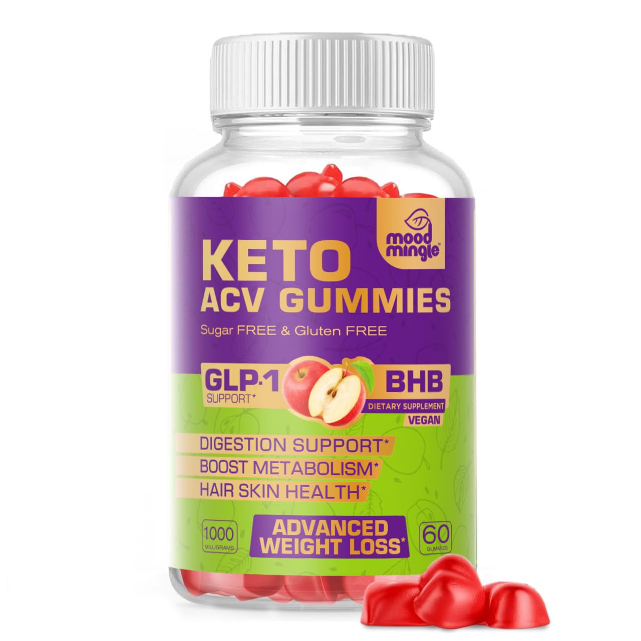 Mood Mingle keto-ACV gummies bottle-front for convenient weight management on the go.