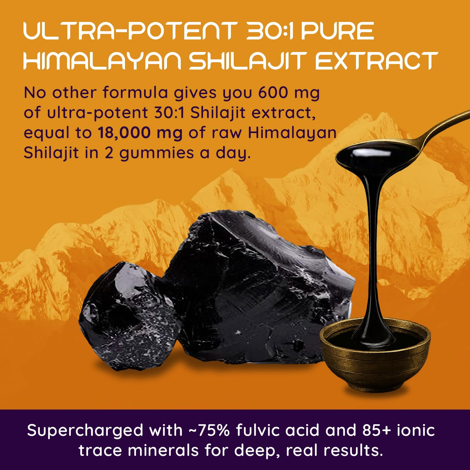 Moogǔ Organics Shilajit gummies jar close-up, convenient daily dose.