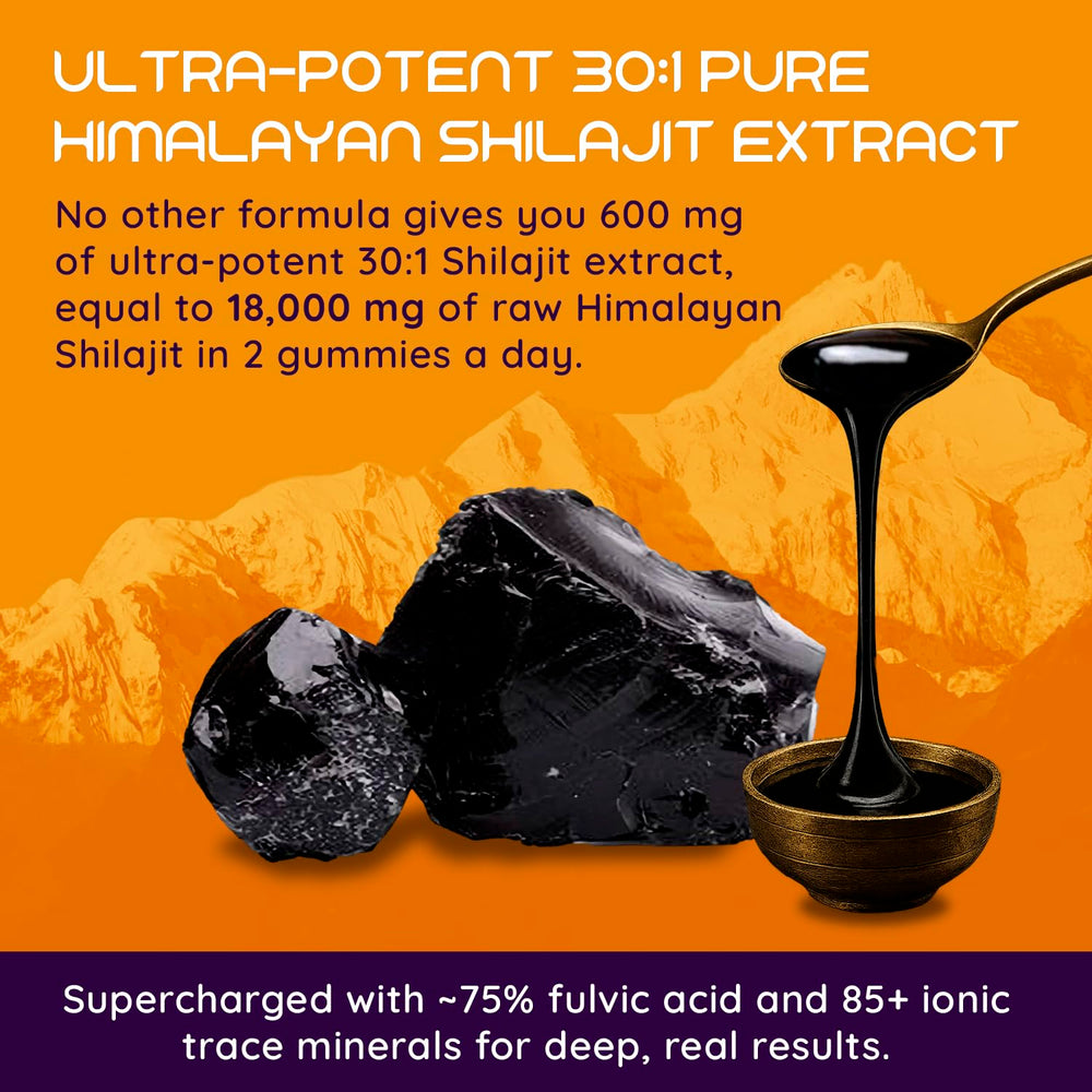 Moogǔ Organics Shilajit gummies jar close-up, convenient daily dose.
