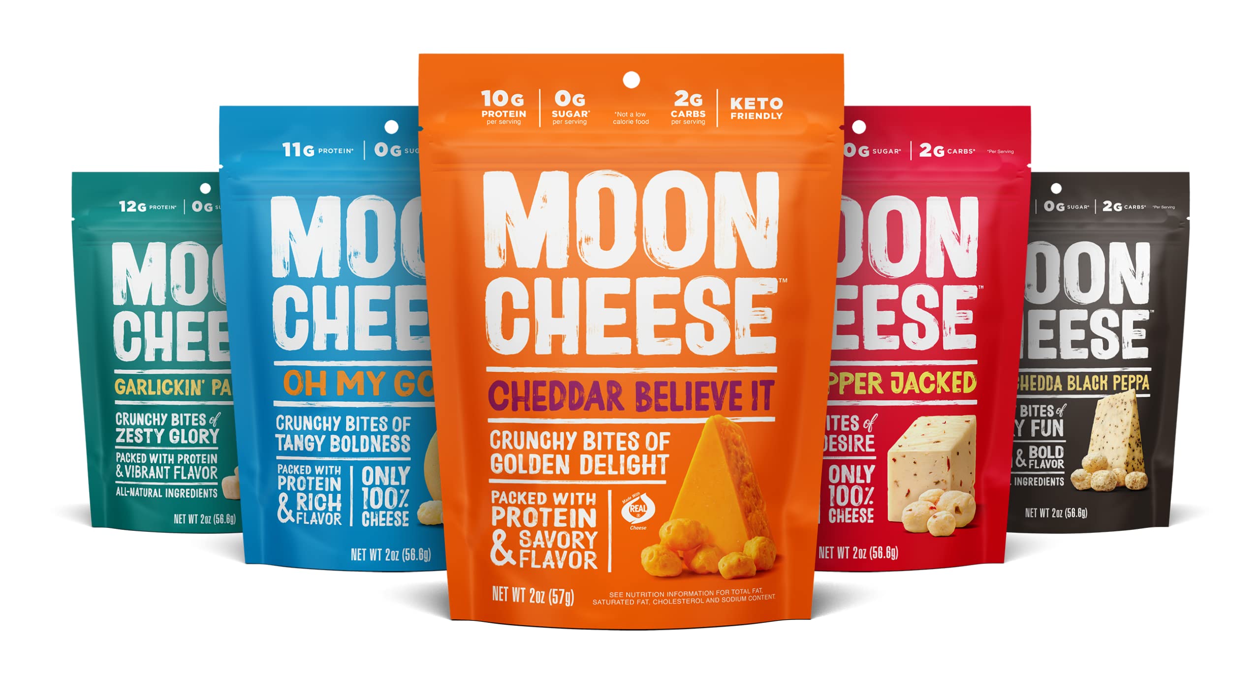 Moon Cheese Bites Bundle with 5 flavors, a convenient high-protein snack for on-the-go