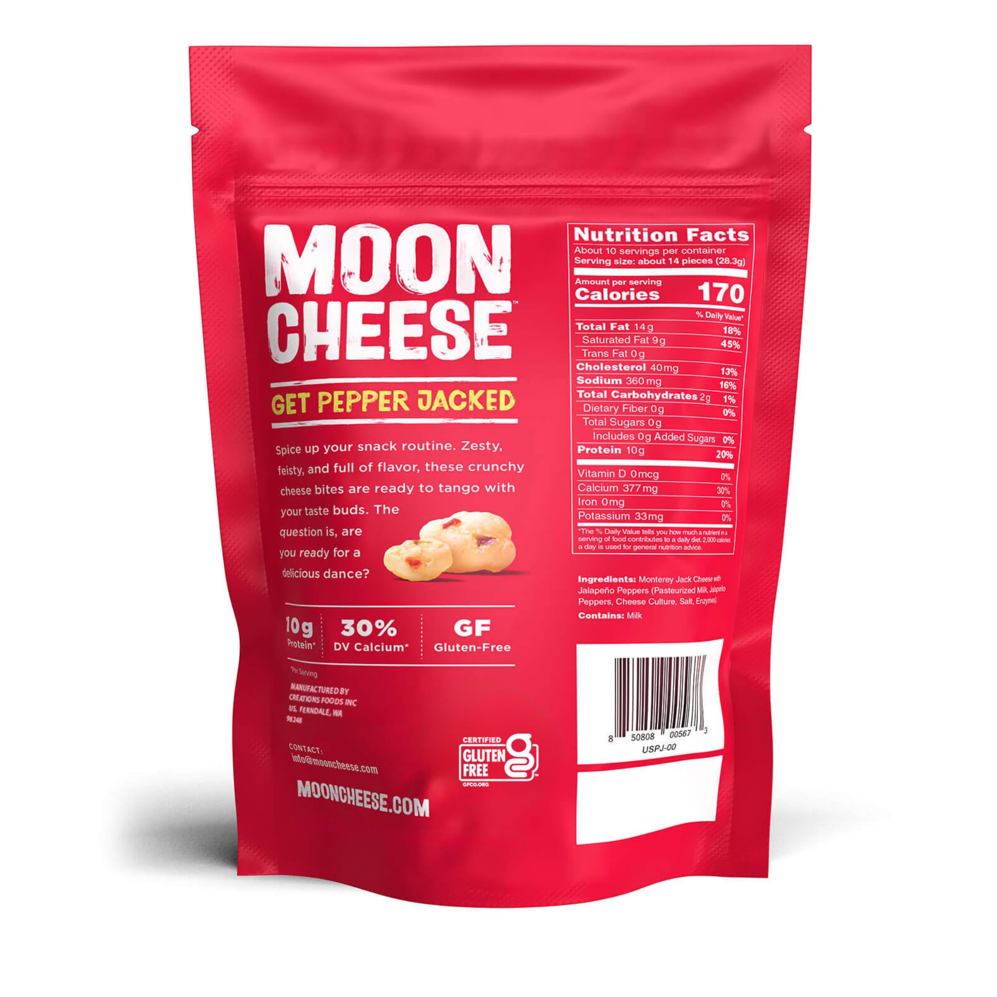Moon Cheese Bites Pepper Jacked 2-pack on counter grab-and-go
