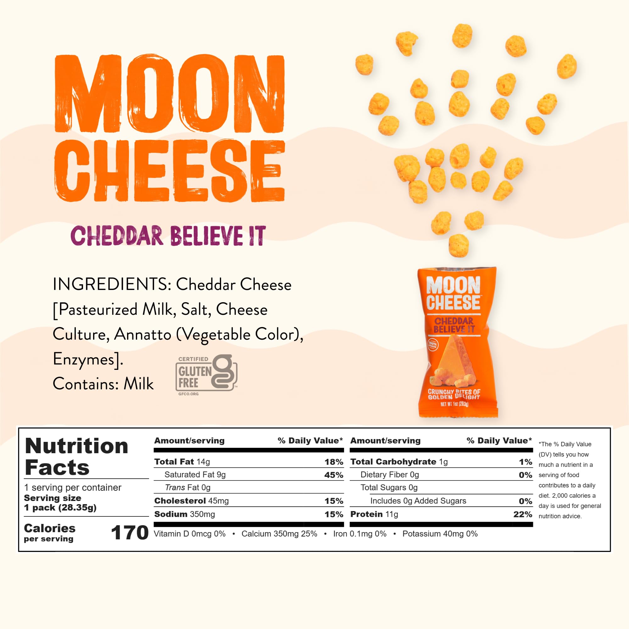 Moon Cheese Cheddar Believe It calcium-rich bite for snack time