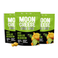 Moon Cheese Space Spice pack shows Spicy Lunar Lime flavors for on-the-go protein