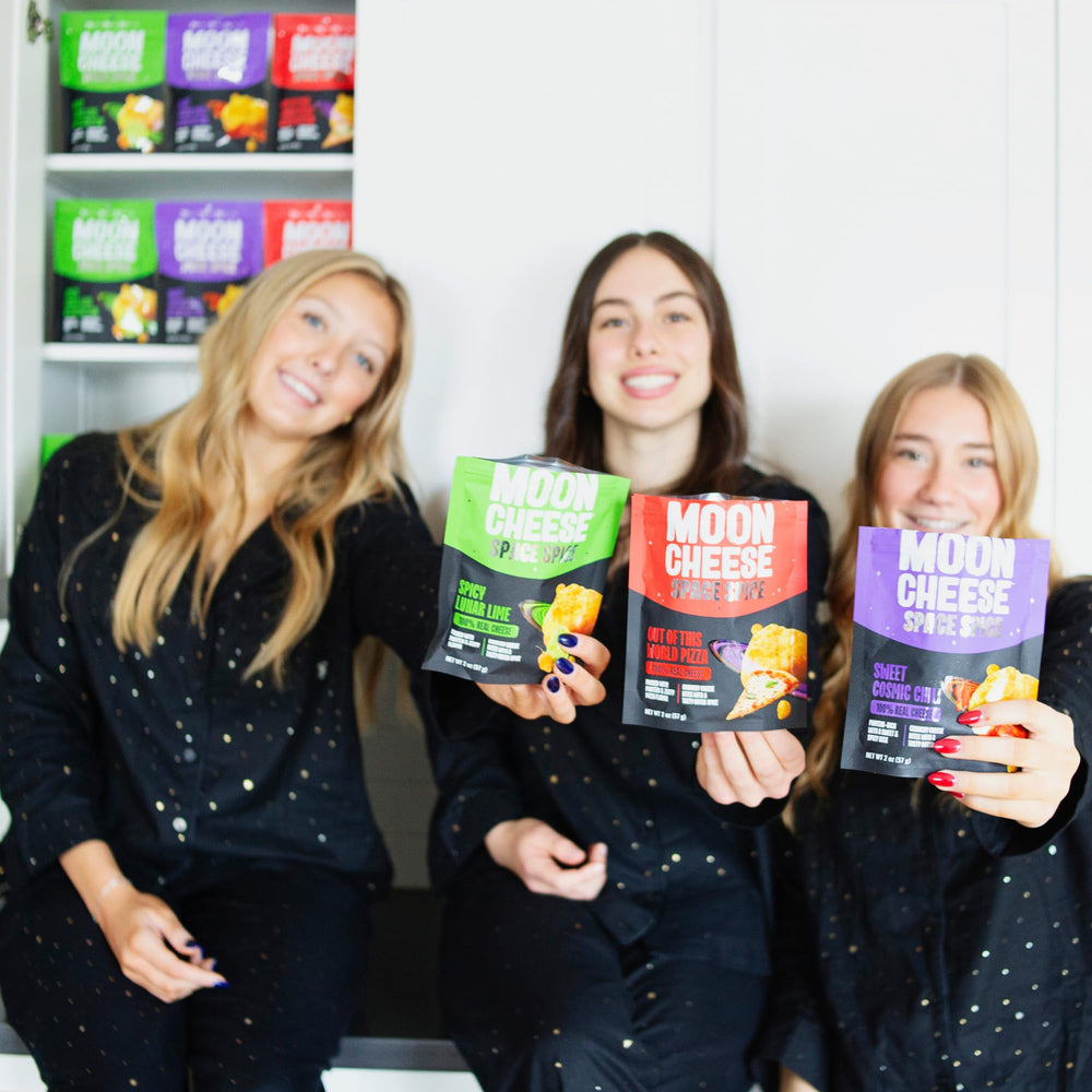 Moon Cheese Space Spice travel-friendly snack shown in lunchbox scene