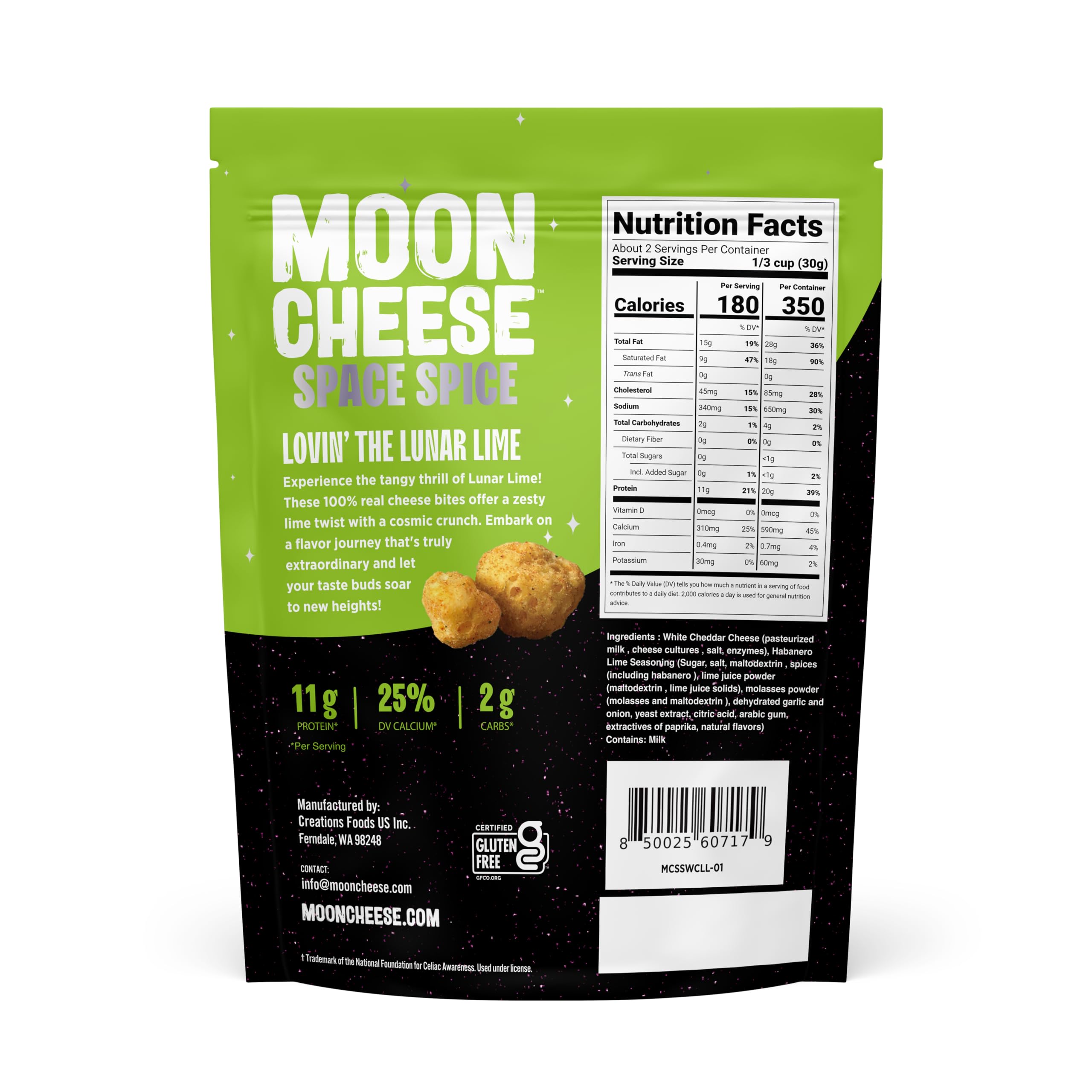 Moon Cheese Spicy Lunar Lime closeup highlights crunchy texture and bold zing