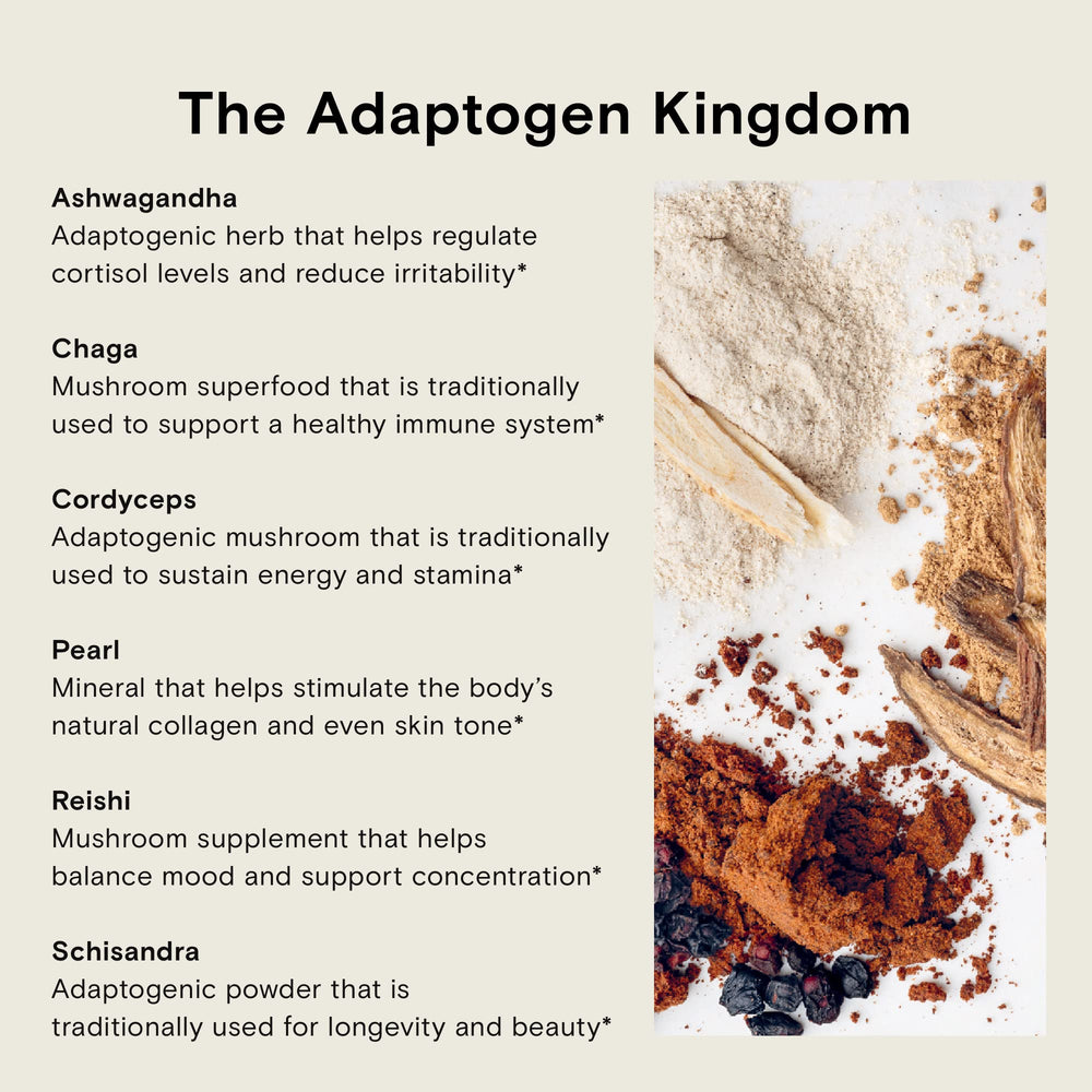 Moon Juice Ashwagandha paired with chocolate and coffee for a flavor-friendly adaptogen addition.
