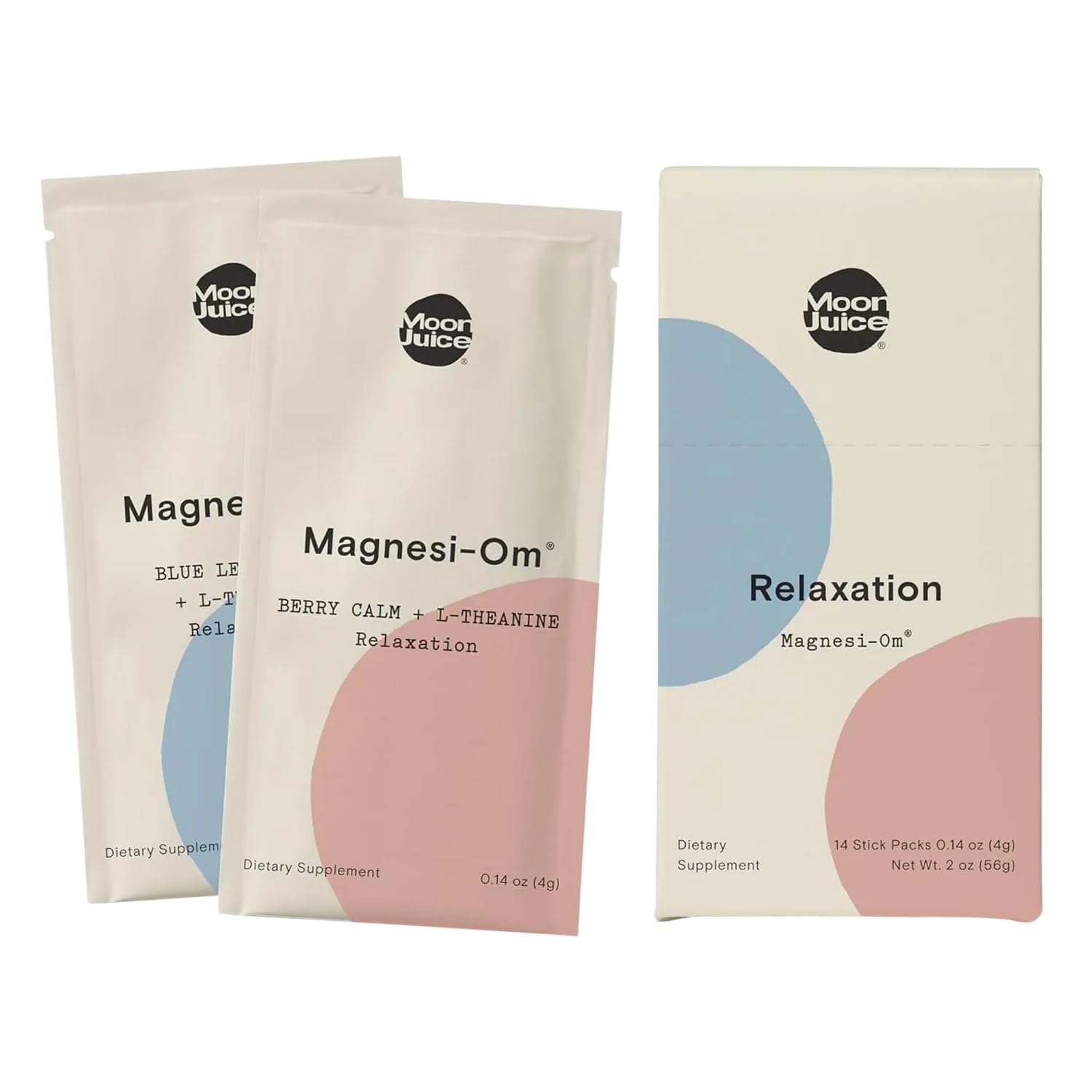 Moon Juice Magnesi-Om Berry Blue Lemon stick dissolving in water for calm focus.
