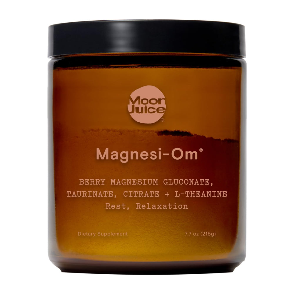 Moon Juice Magnesi-Om Berry Jar label close-up for daily wellness ritual.