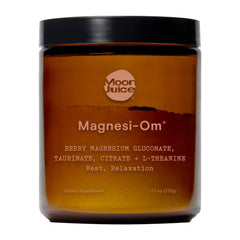 Moon Juice Magnesi-Om Berry Jar label close-up for daily wellness ritual.