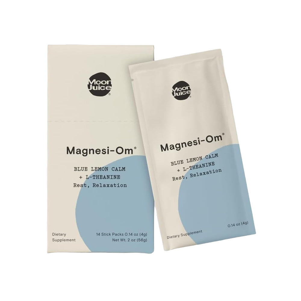 Moon Juice Magnesi-Om Blue Lemon Stick dissolving in water for calm focus.
