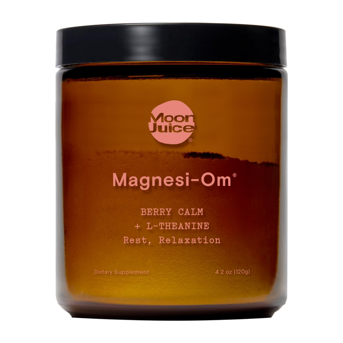 Moon Juice Magnesi-Om bottle with Berry flavor for calm and daily wellness.