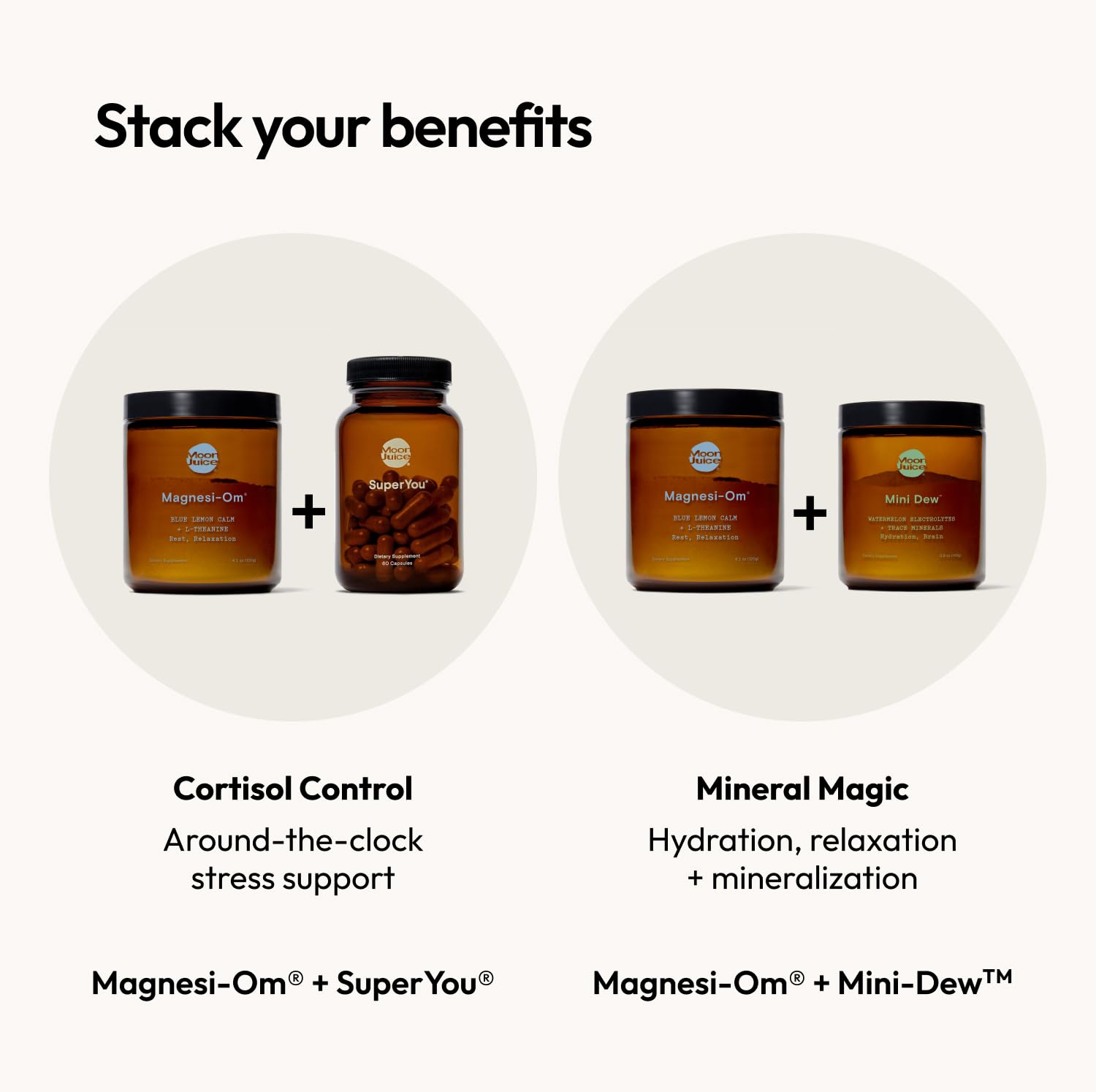 Moon Juice Magnesi-Om glass with powder ready to mix for a soothing evening.