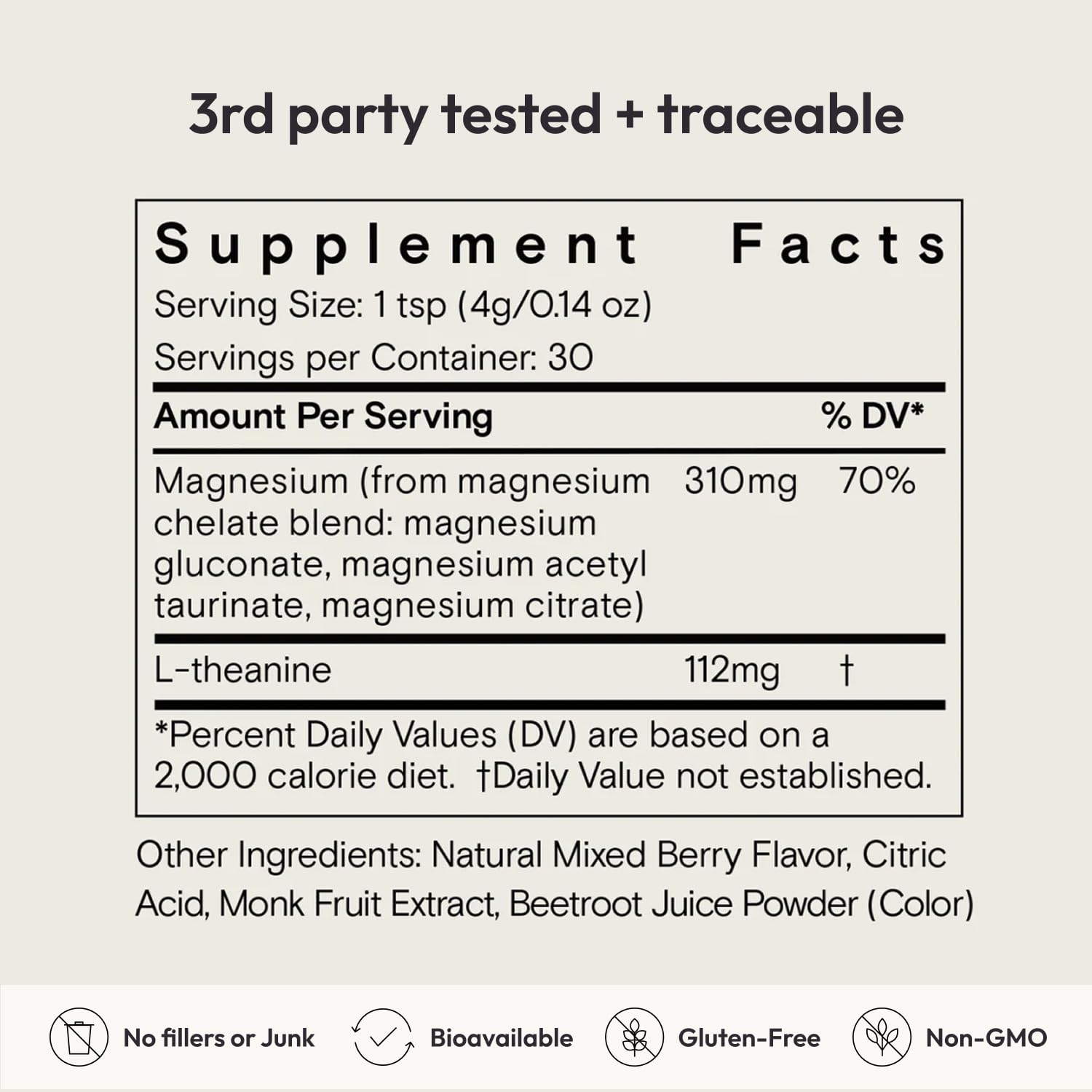 Moon Juice Magnesi-Om ingredients highlight chelated magnesium and L-theanine.