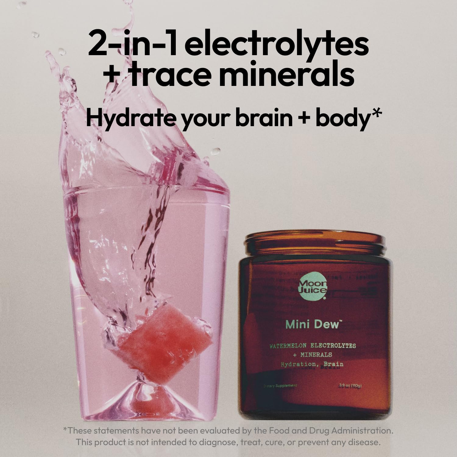 Moon Juice Mini Dew jar closeup, mineral-rich formula for brain support.