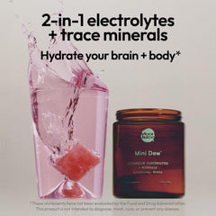Moon Juice Mini Dew jar closeup, mineral-rich formula for brain support.
