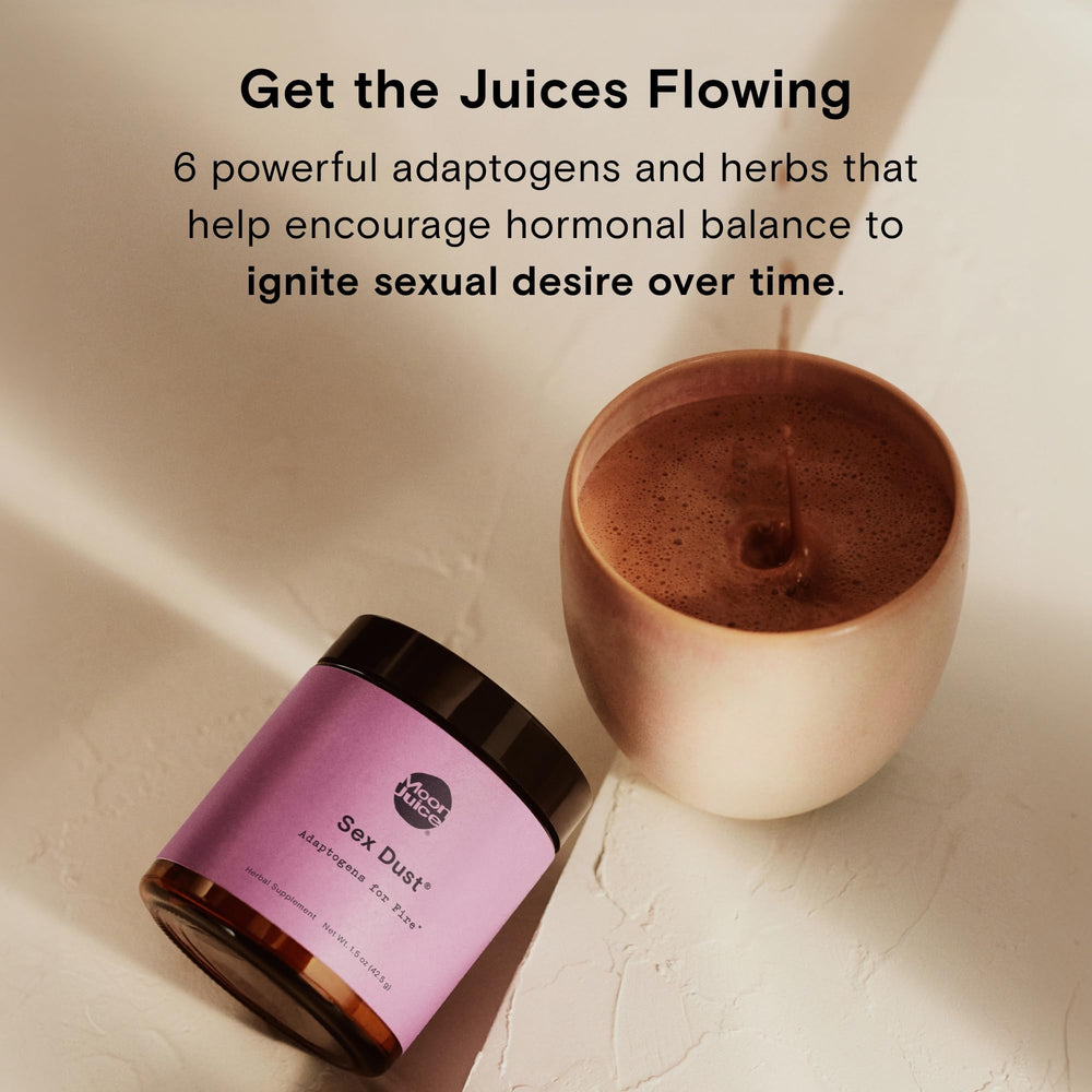 Moon Juice Sex Dust powder close-up reveals earthy cacao notes