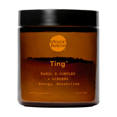 Moon Juice Ting mango powder tub showing mango flavor and sugar-free profile for daily vitality