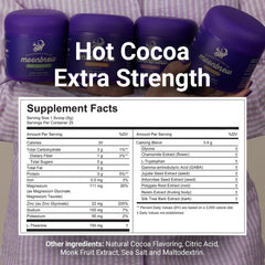 MoonBrew Nighttime Extra Strength Magnesium Hot Cocoa mug with steam.