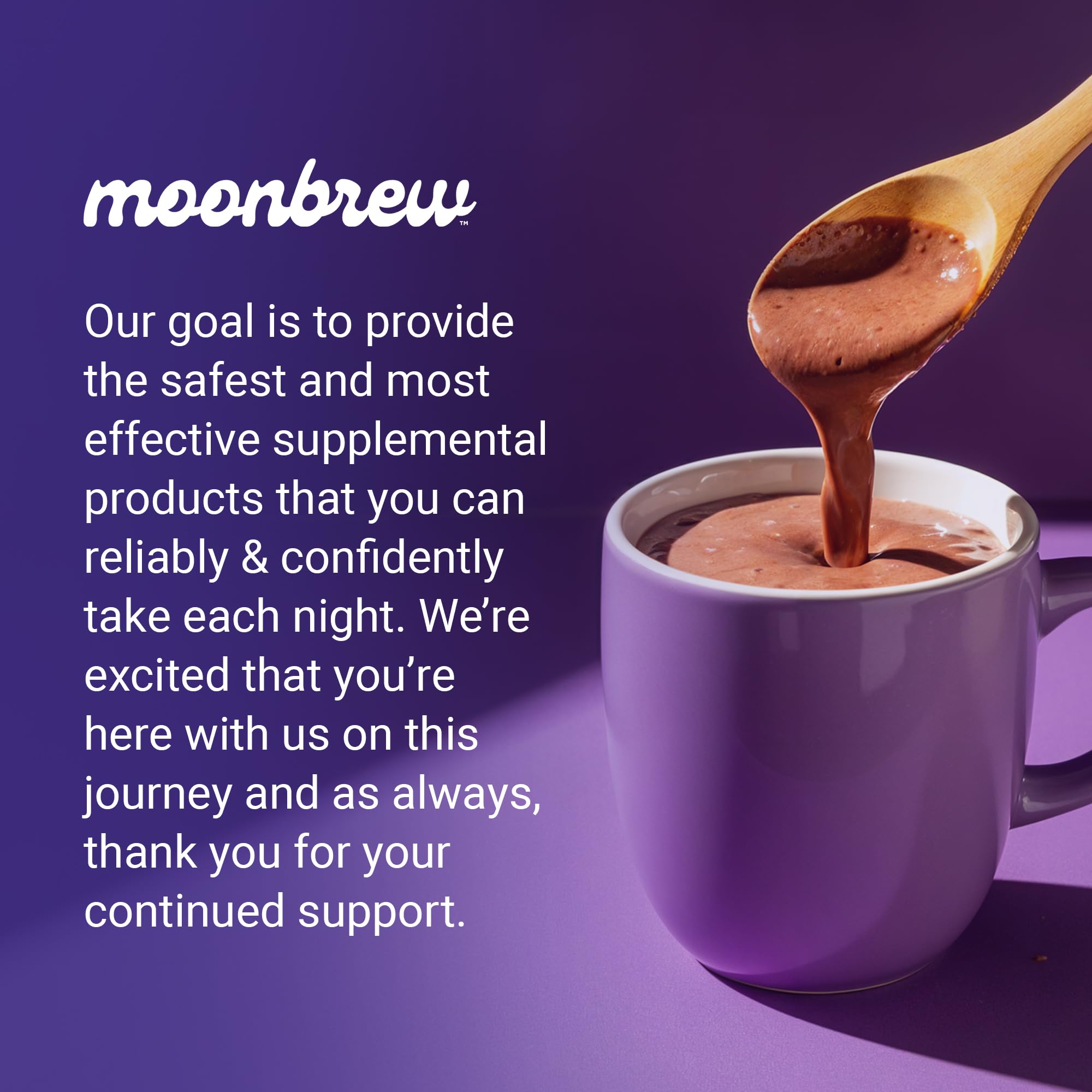 MoonBrew Nighttime Magnesium Hot Cocoa packaging on shelf.