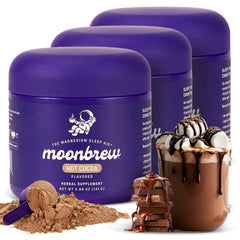 MoonBrew Nighttime Magnesium Hot Cocoa jar ready for a soothing bedtime ritual.