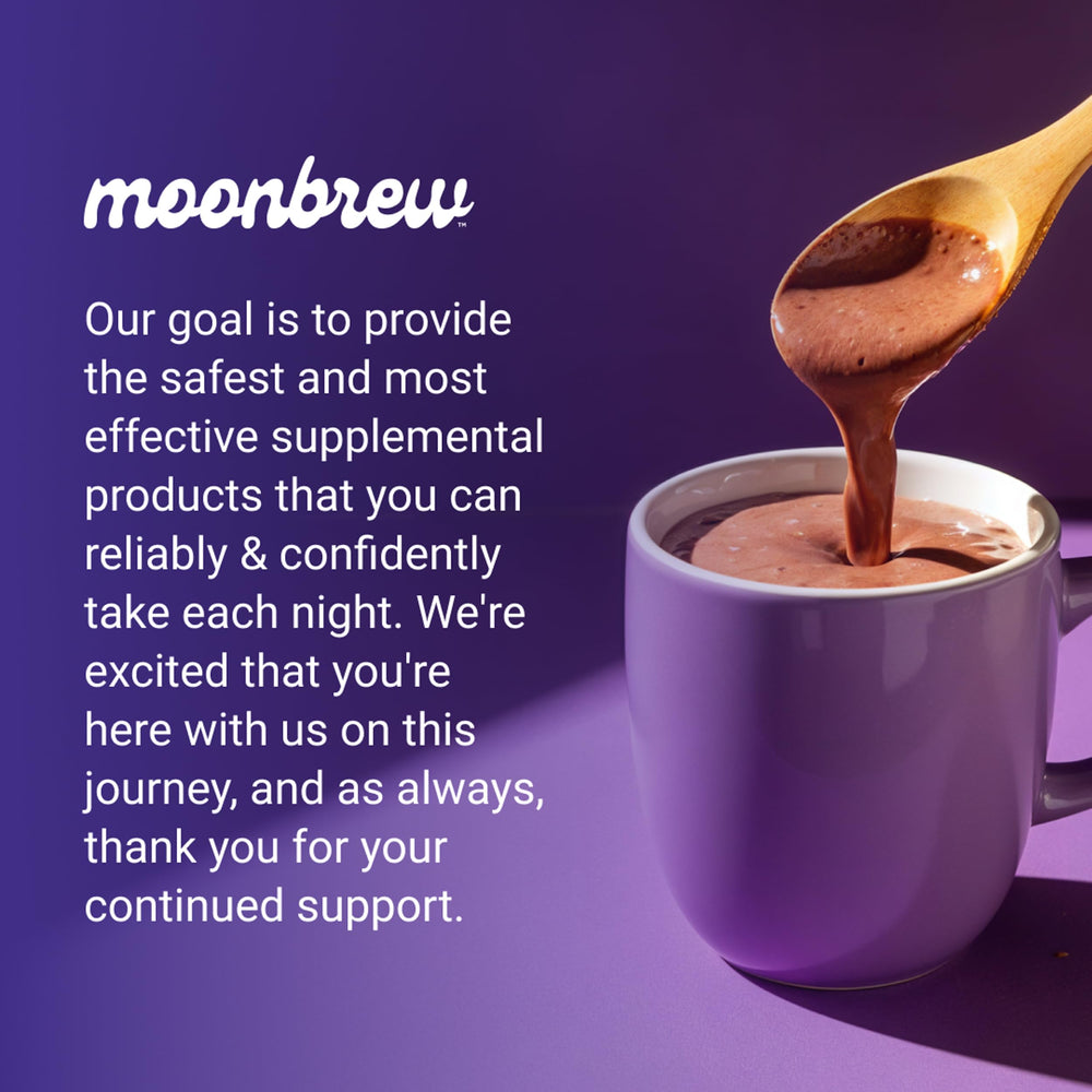 MoonBrew label close-up communicates quality with third-party testing.