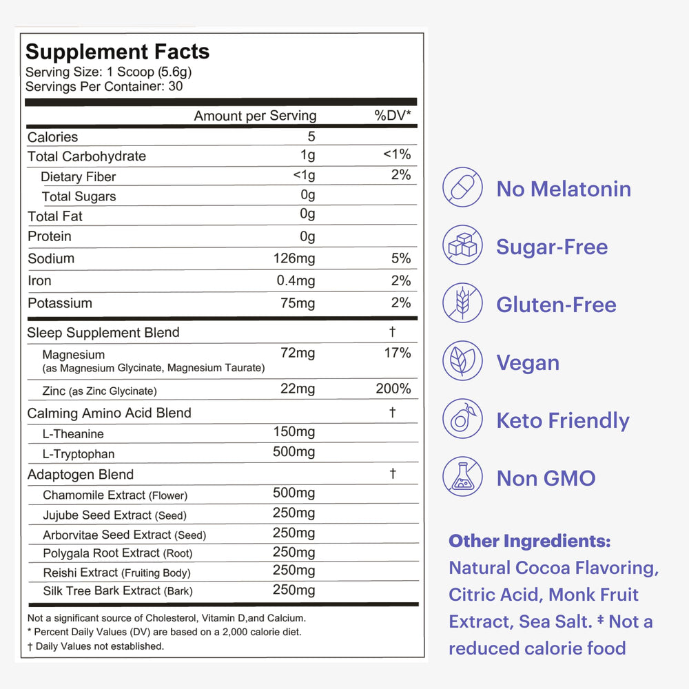 MoonBrew Nighttime Magnesium Hot Cocoa scoop blending smooth flavor with sleep-friendly ingredients