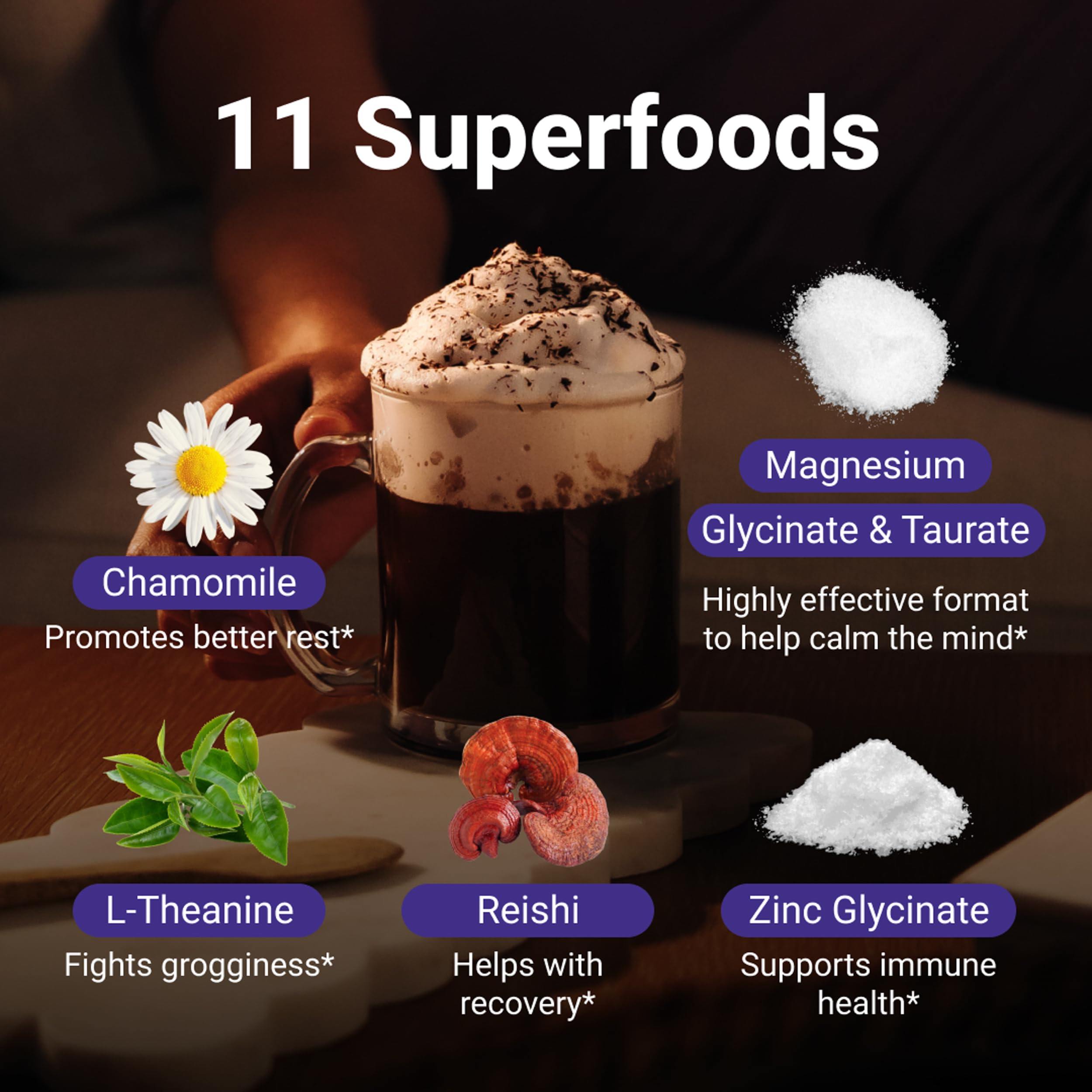 MoonBrew packaging featuring natural sleep support ingredients and serving size.