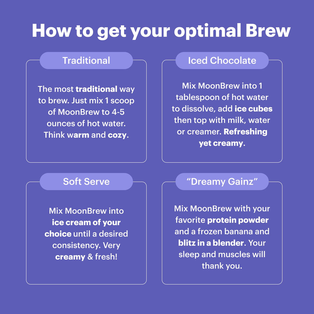 MoonBrew Nighttime Magnesium Hot Cocoa reishi-mushroom and chamomile visuals