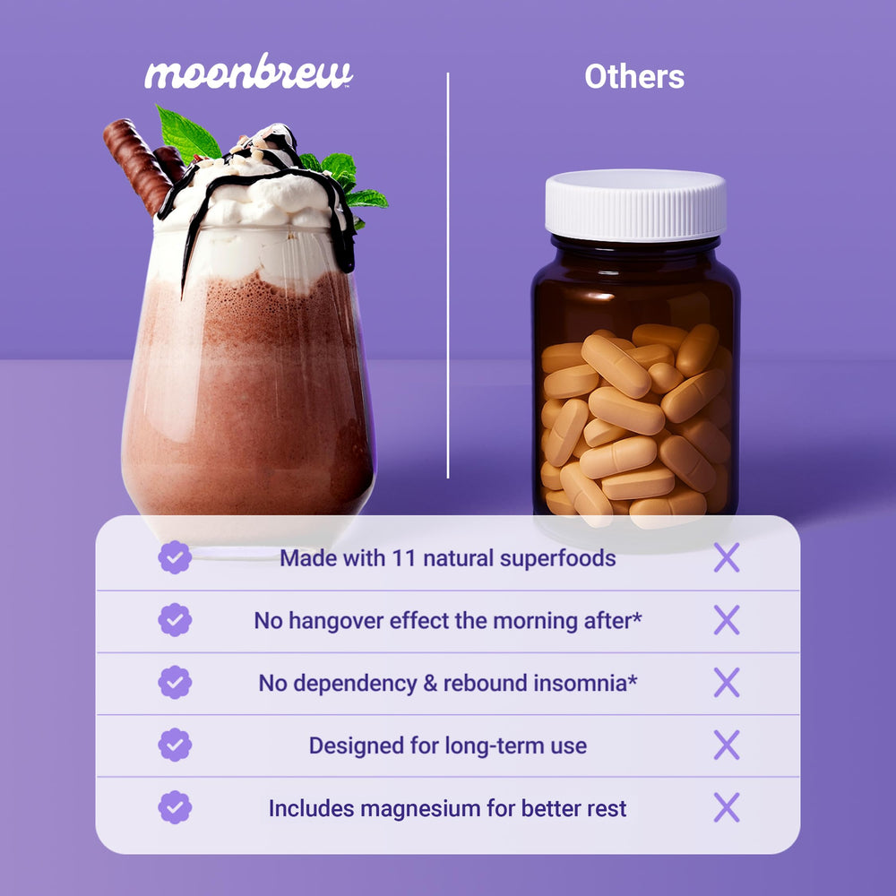 MoonBrew packaging badge indicates GMP-compliant facility and safety testing