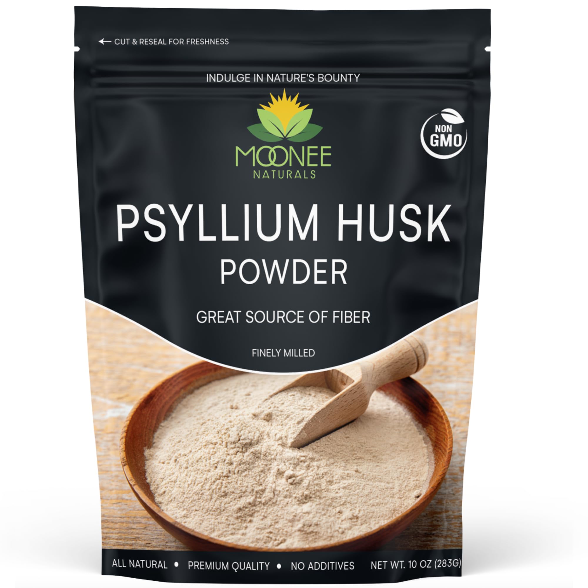 Moonee Naturals, polvo de cáscara de psyllium en botella para fibra diaria