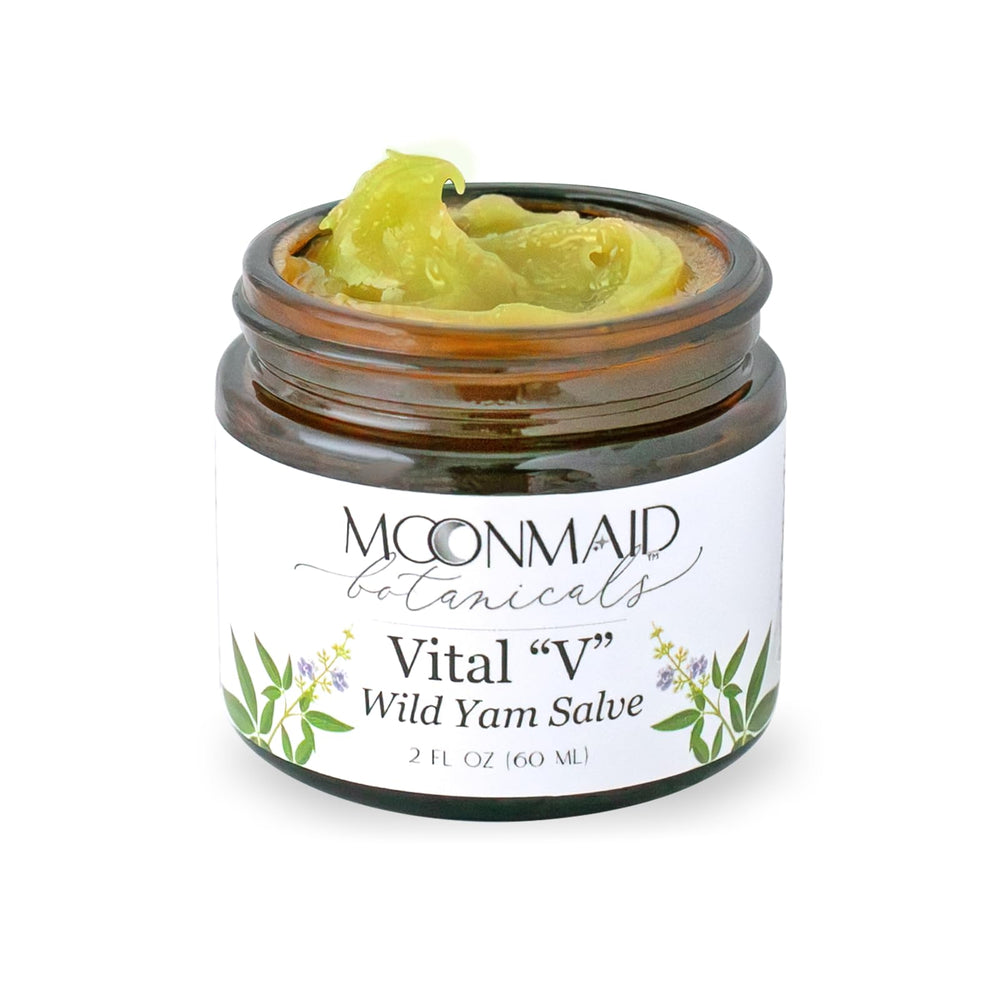 MoonMaid Botanicals Vital Vulva Salve application demonstrates soothing, hormone-free comfort.