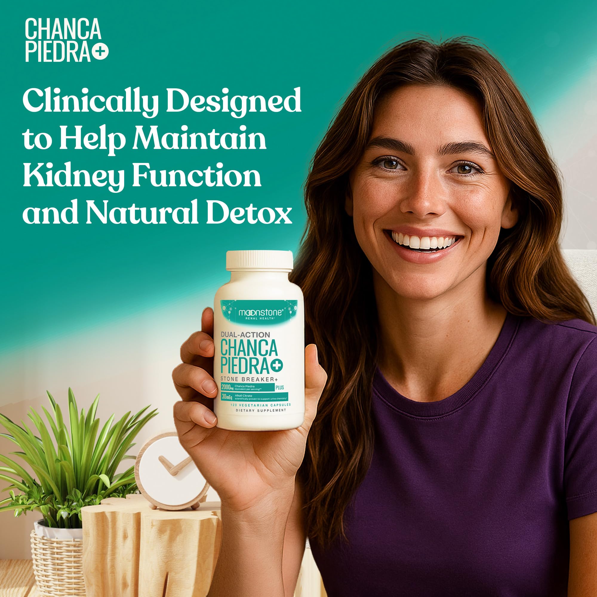 Moonstone Chanca Stone Breaker capsules on tray highlighting plant-based detox potential