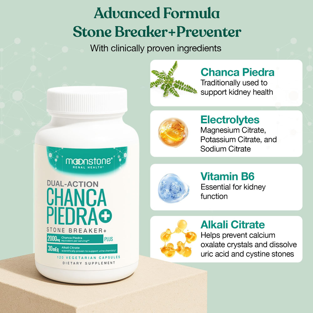 Moonstone Chanca Stone Breaker packaging on shelf conveying trust and quality