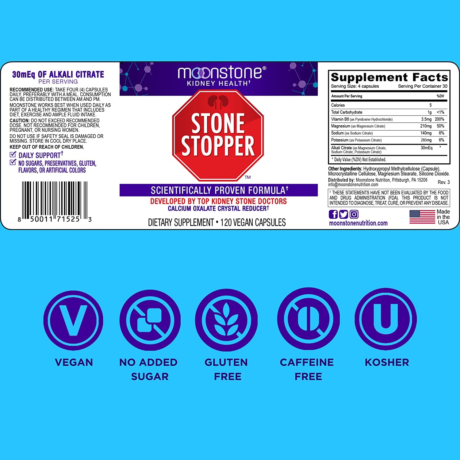 Moonstone label and nutrition facts highlight ingredients and usage.