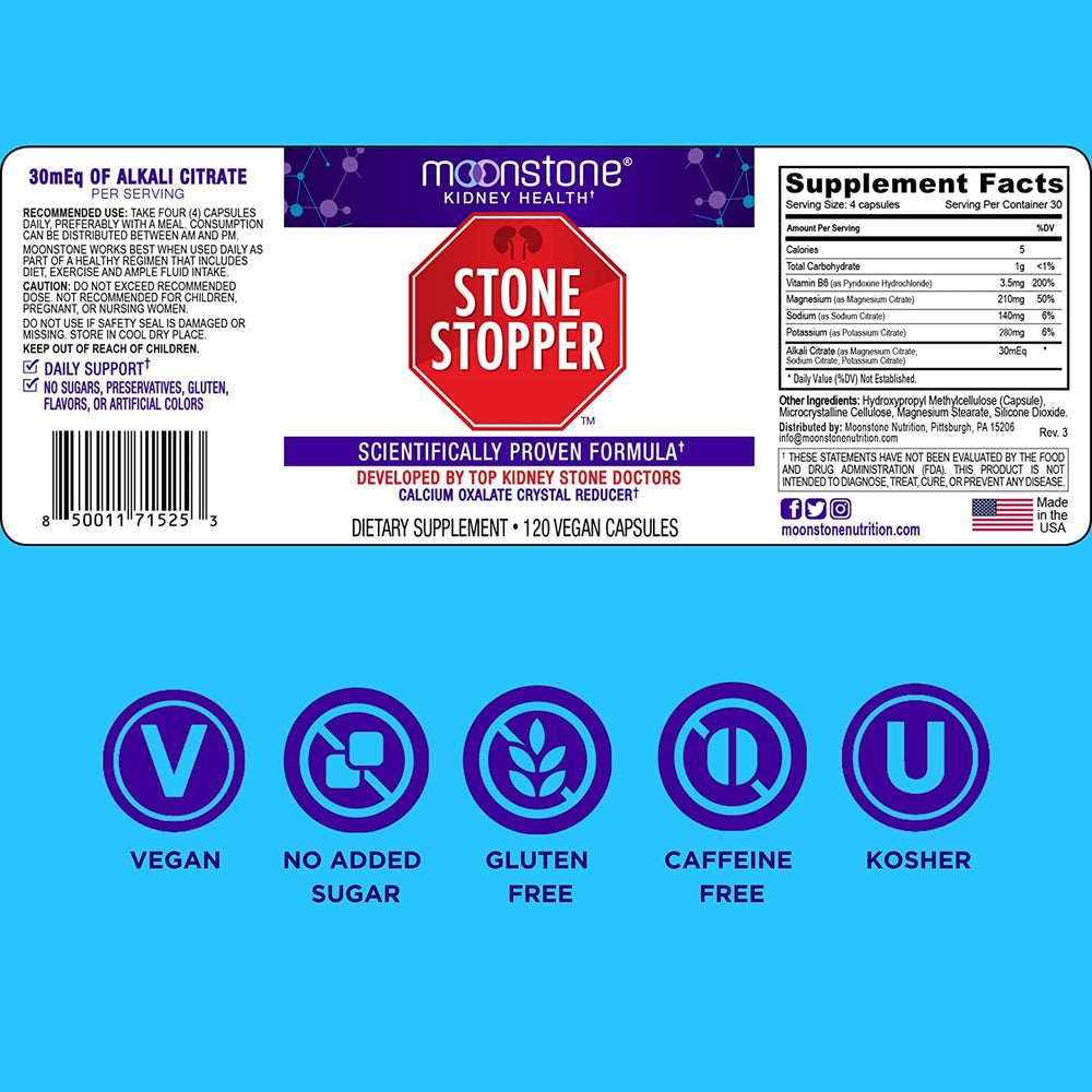 Moonstone label and nutrition facts highlight ingredients and usage.