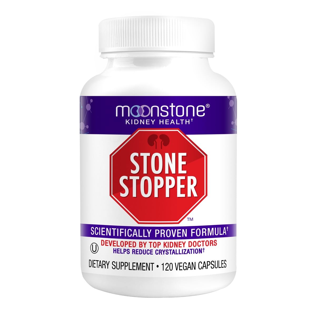 Moonstone Stone Stopper bottle shown for daily kidney health support.