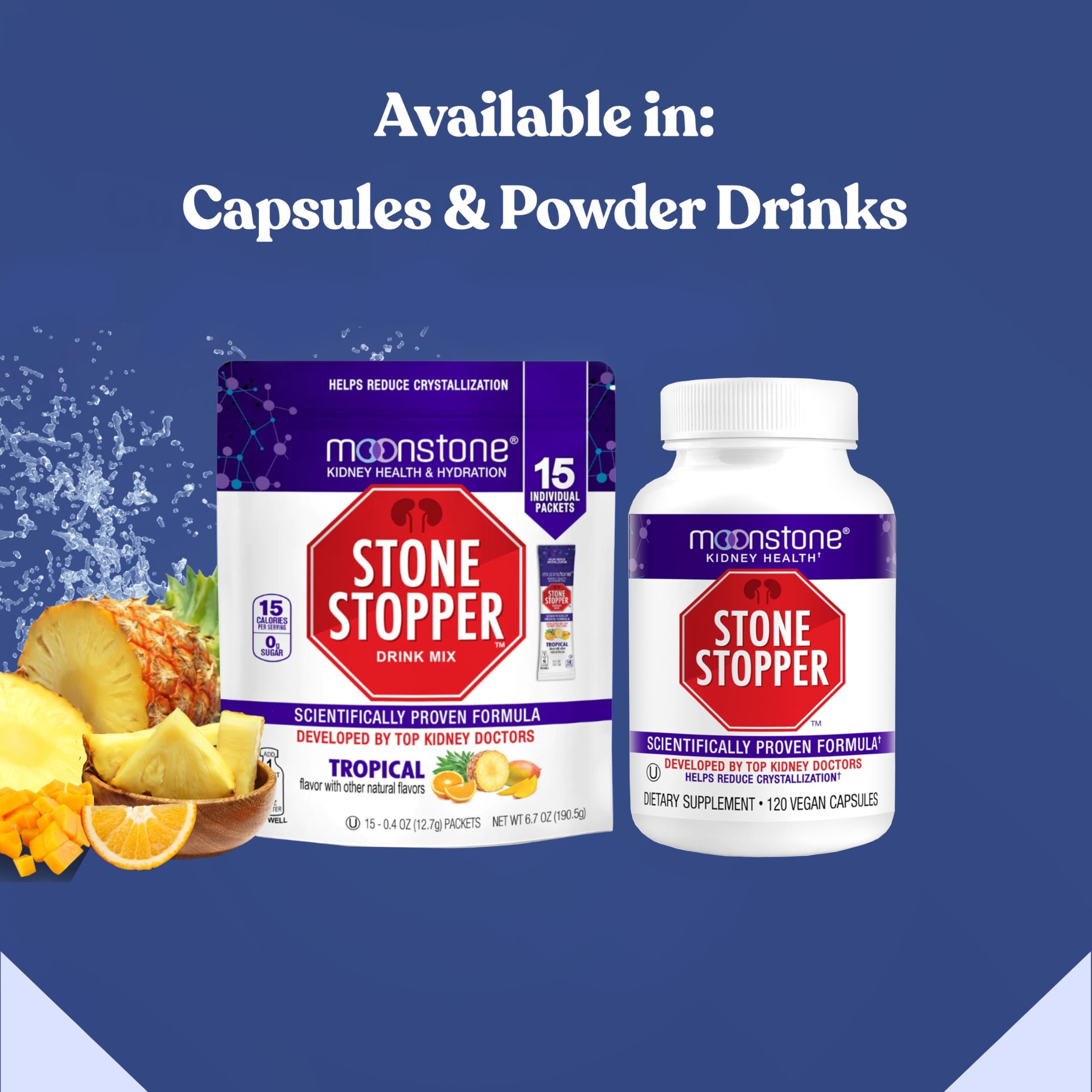 Moonstone Stone Stopper doctor-inspired design offering trusted kidney health solution.