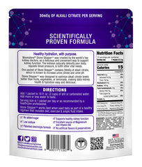 Moonstone Stone Stopper packaging close-up highlights no sugar added and alkali citrate benefits.