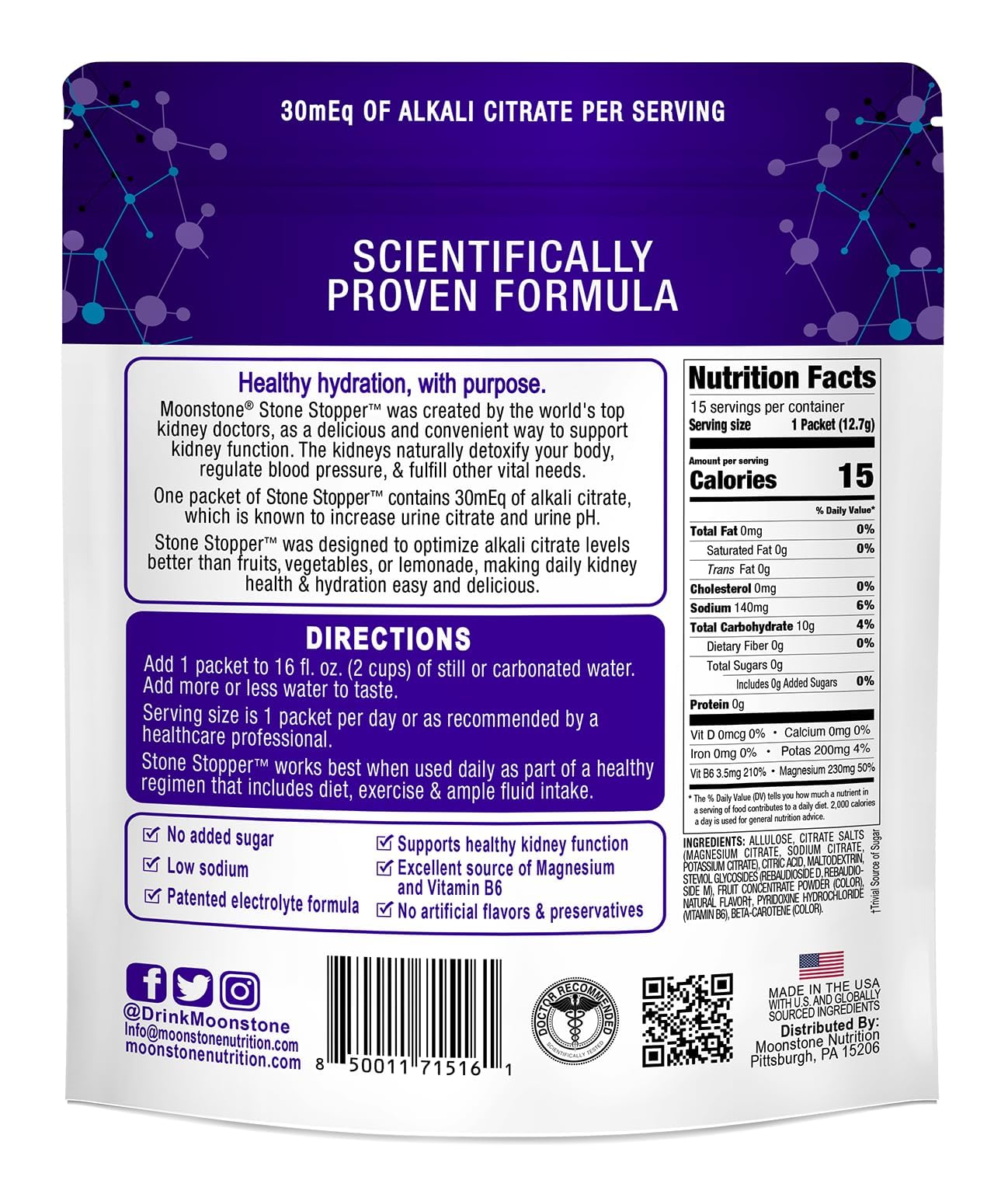 Moonstone Stone Stopper Tropical packaging highlighting 15 day supply