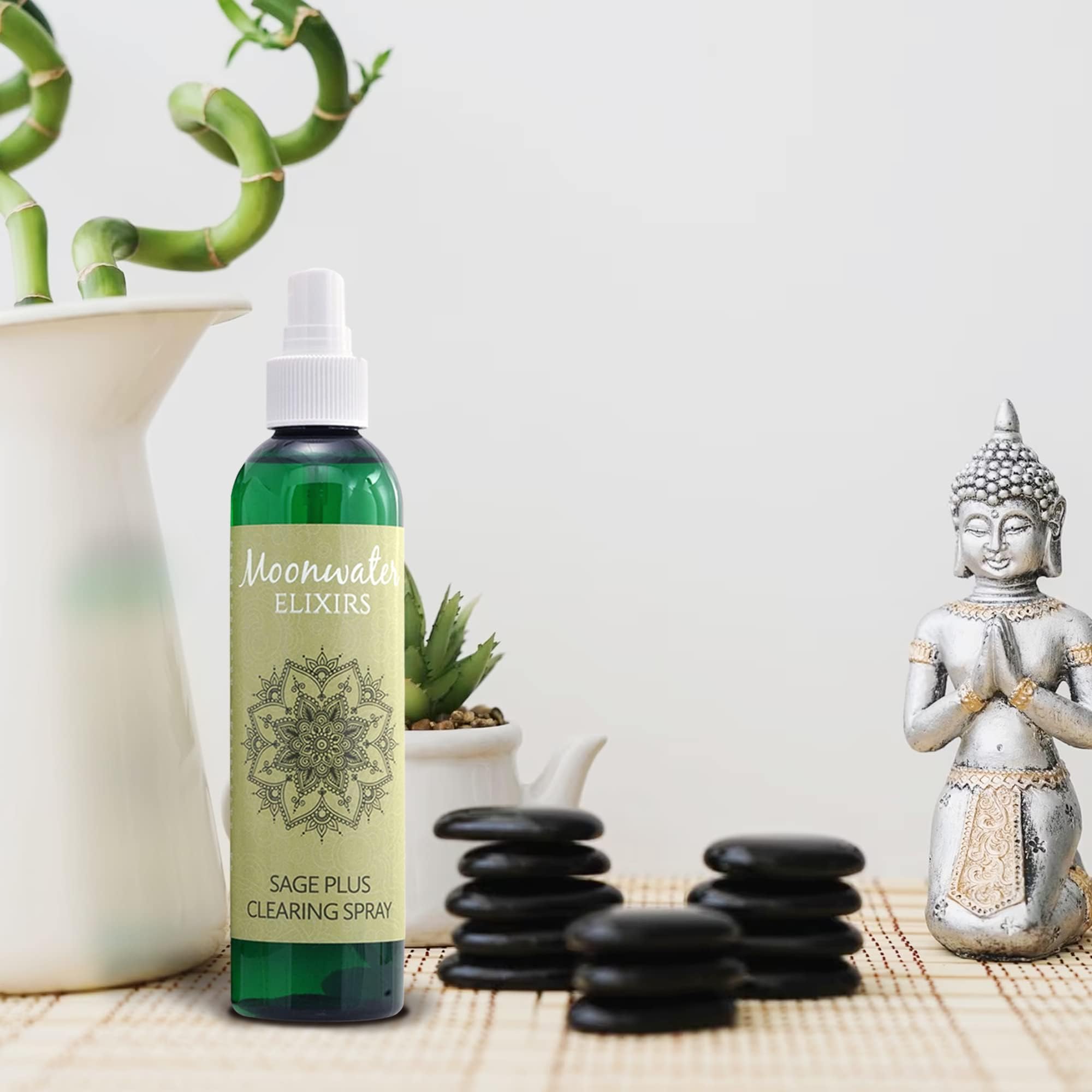 Moonwater Elixirs aura-clearing sage spray promotes refreshed energy in rooms