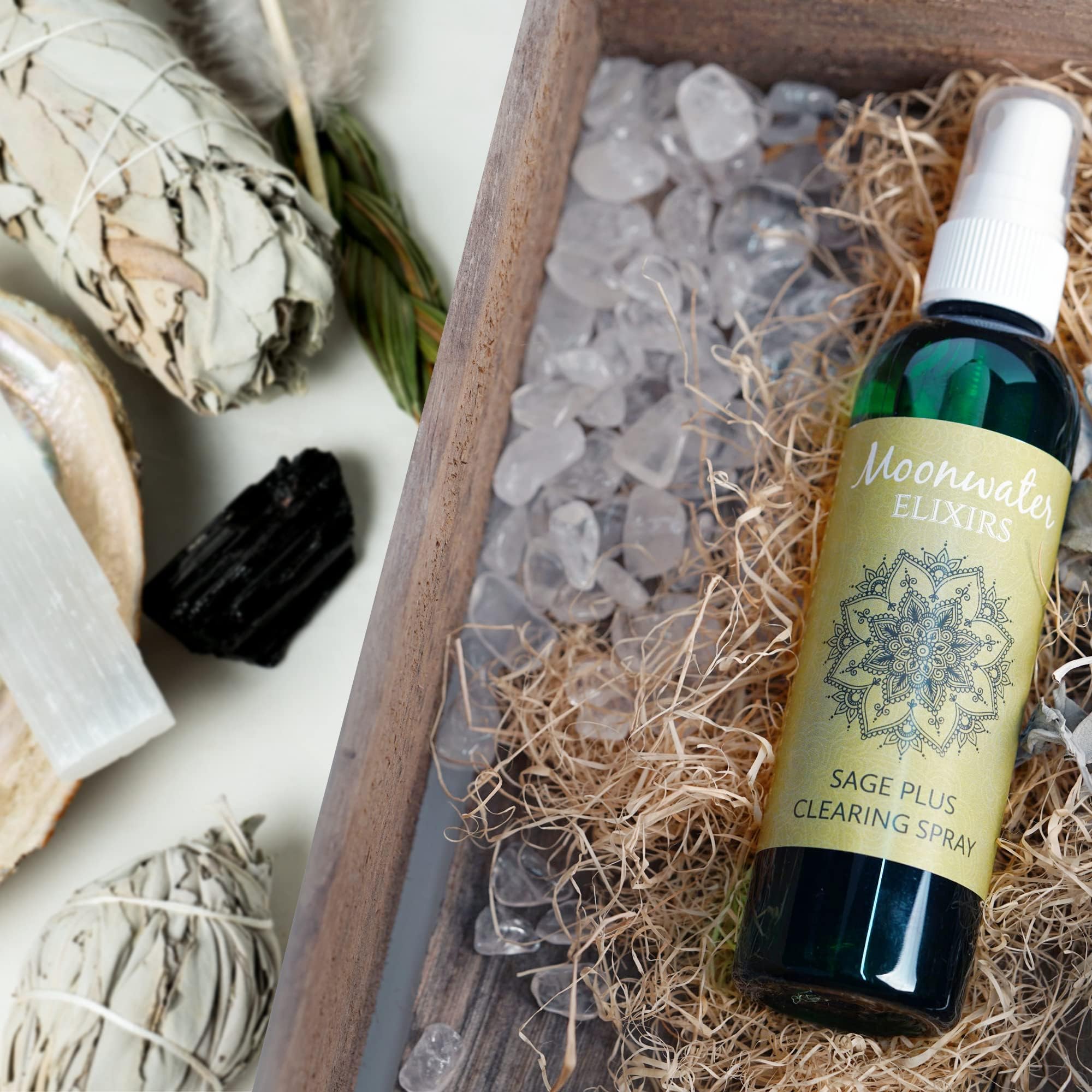 Moonwater Elixirs meditation-space sage spray helps focus during practice