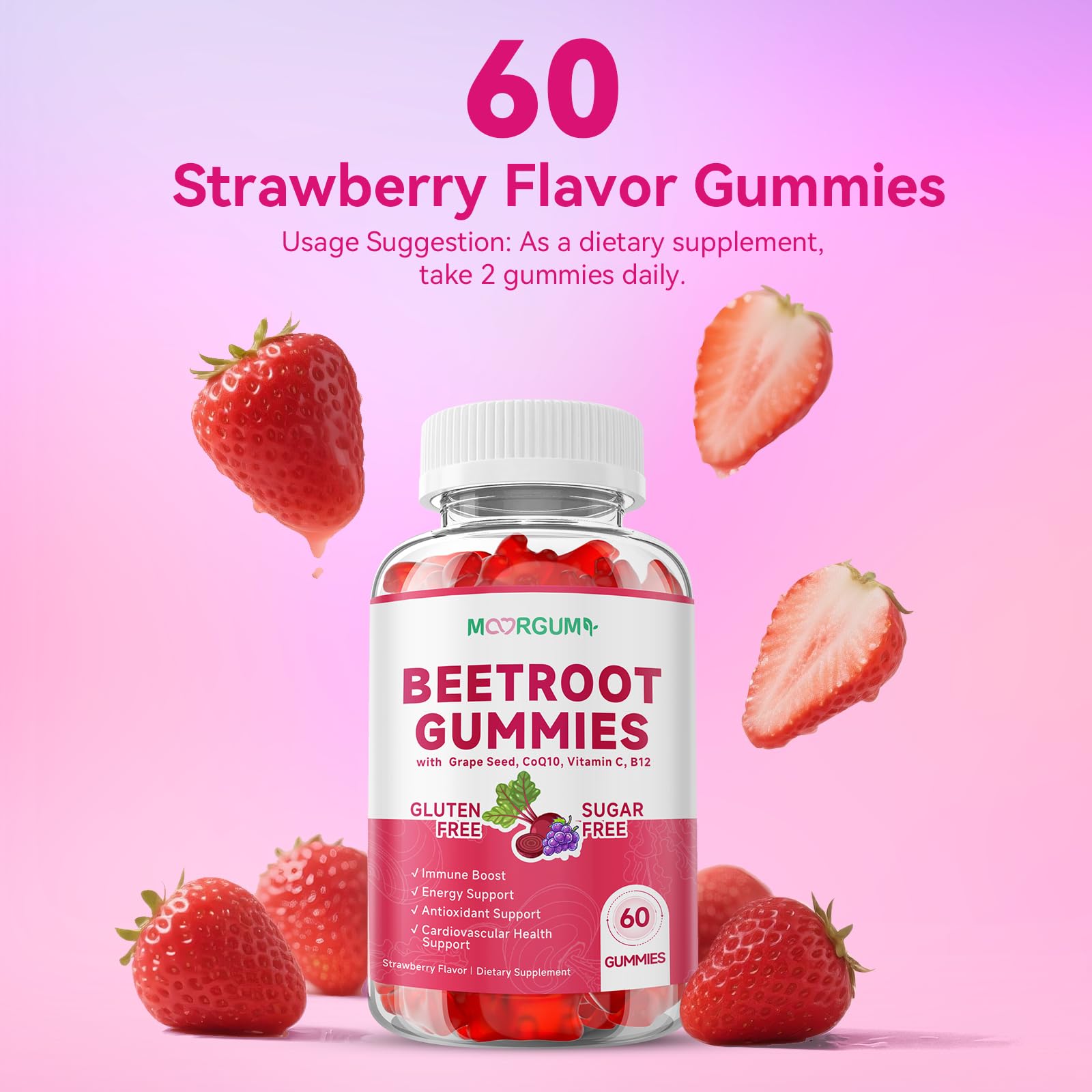 MOORGUMY Beetroot Gummies on shelf for daily supplement routine.
