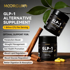 MOORGUMY GLP-1 caplets displayed on a dish for daily use.