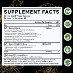 MOORGUMY GLP-1 label close-up showing probiotic strains for gut health.