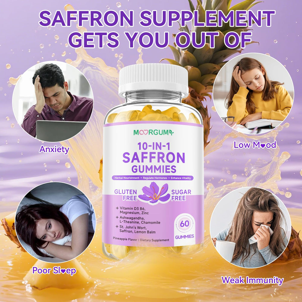Close-up of MOORGUMY saffron extract highlighting premium antioxidants.