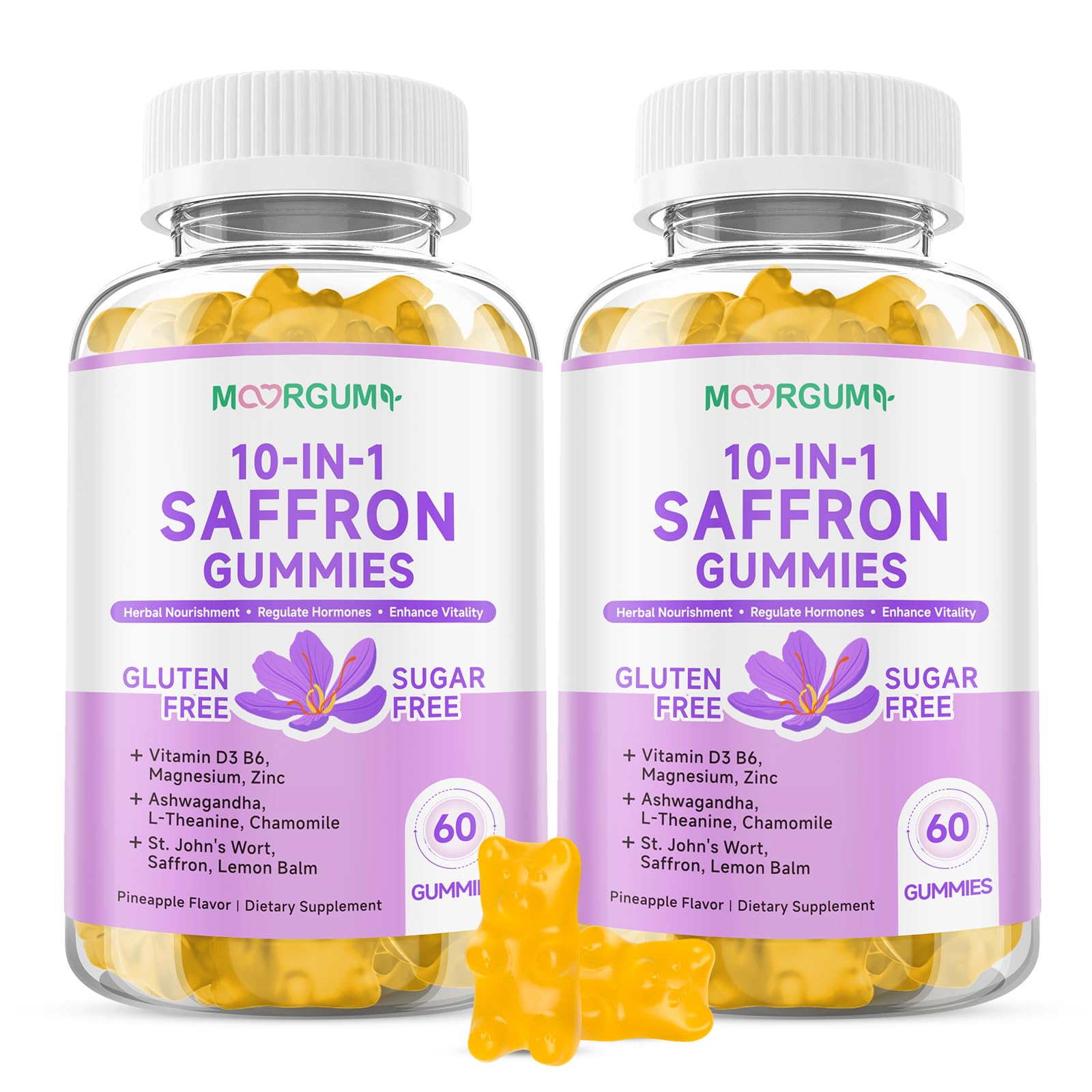 MOORGUMY saffron gummies bottle for daily wellness and convenience.
