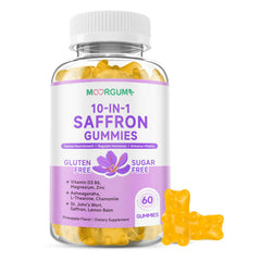 MOORGUMY saffron gummies bottle shown as a daily wellness companion