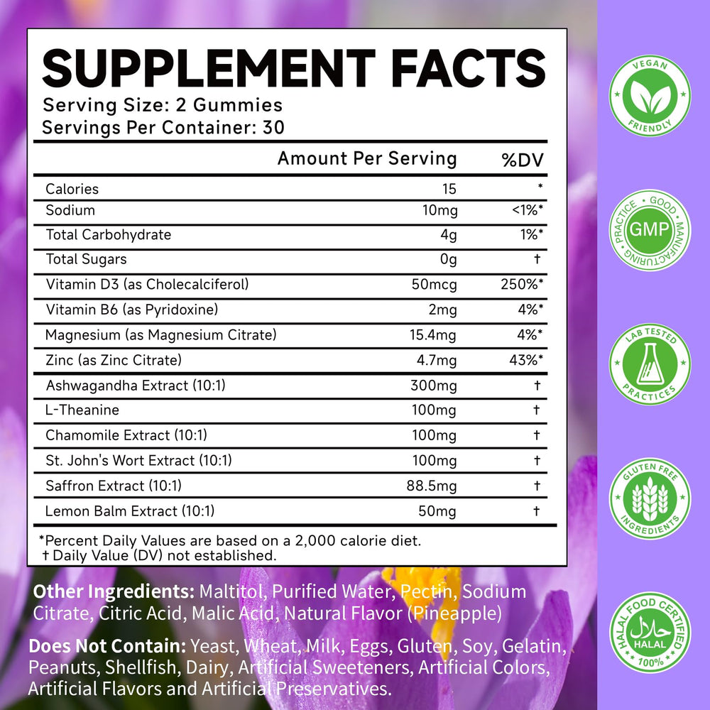 MOORGUMY saffron gummies two-piece serving supports daily mood balance.