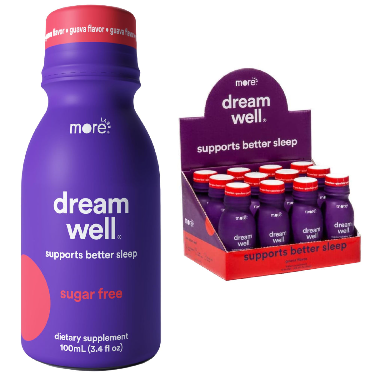 More Labs Dream Well bottle pour calms mind before bedtime.